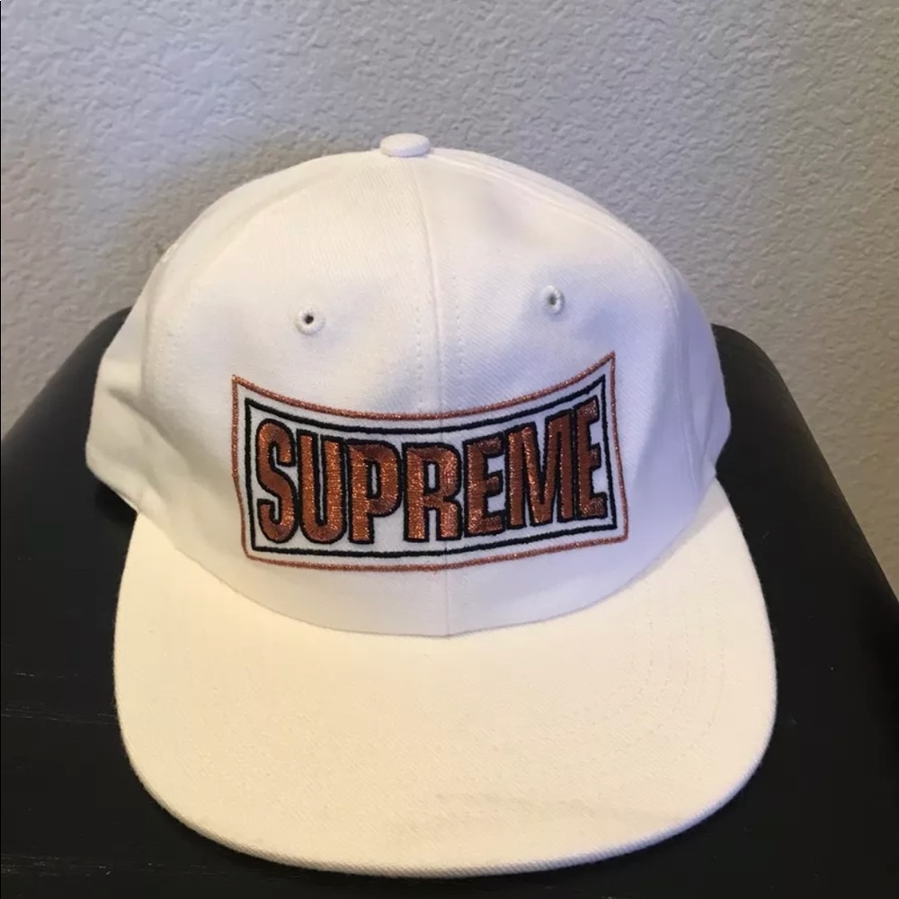Supreme Metallic Arc 6 panel cap white/copper SS18